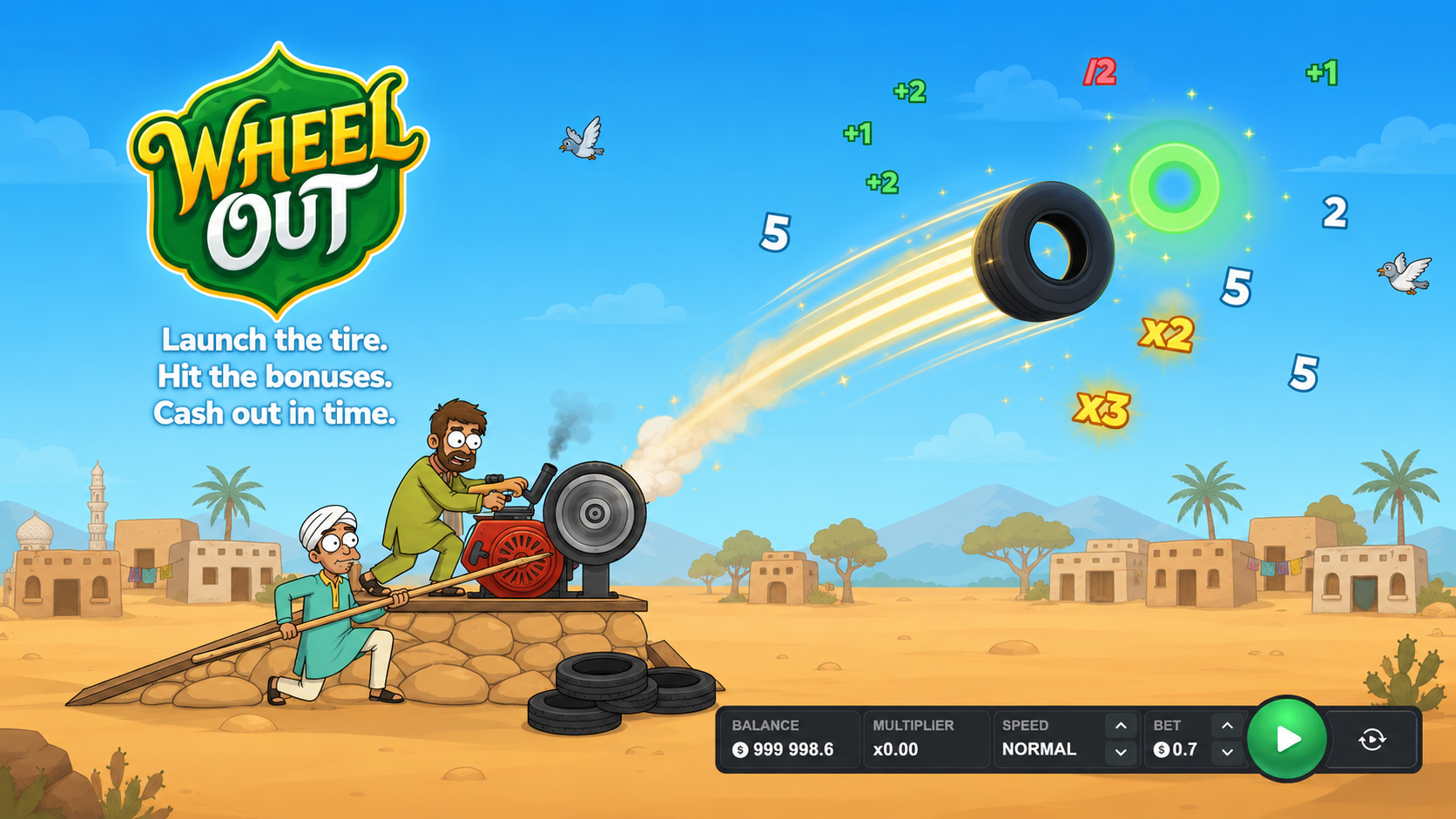 Wheel Out lanciatore nel deserto che invia la ruota nel cielo in Italia